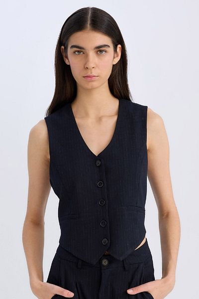 DeFacto V-Neck Striped Button Blazer Vest C2027Ax24Au