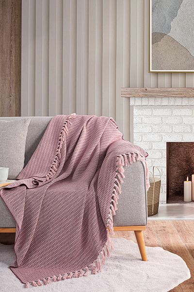 Evim Cotton Vanes Colored Burgundy Sofa Shawl - 130X170 cm