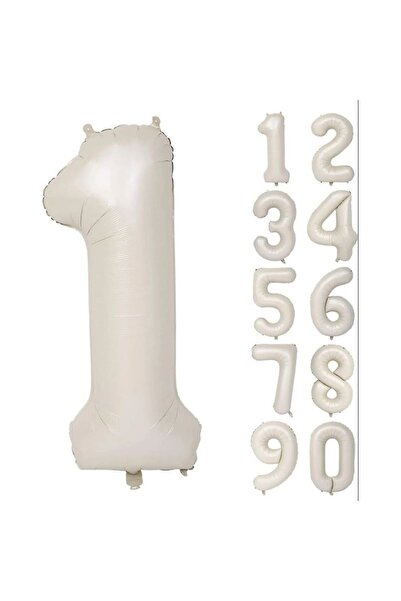 ebru parti evi Foil Balloon Number 1 Helium Balloon 76 Cm Cream Color - 1 Year Balloon - Birthday Party Set Supplies