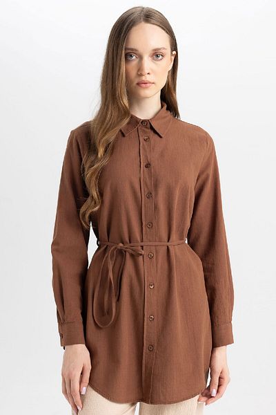 DeFacto Regular Fit Poplin Basic ίσιο μακρυμάνικο πουκάμισο τουνίκ D4160ax24au