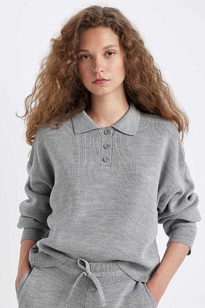 DeFacto Coool Polo Neck Plain Knitwear Sweater - Regular Fit, Buttoned C9223Ax24Wn
