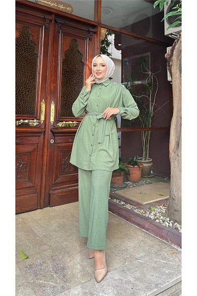Bwest Mimozza Khaki Double Set - Shoulder Stoned and Belt Detail