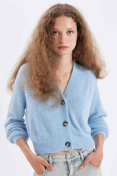 DeFacto Oversize Wide Fit s výstřihem do V Základní hladká pletenina s knoflíky Cardigan D1428Ax24Wn