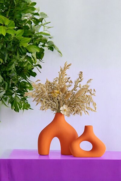 Orange Decorative Vase Set Object Home Decoration Table Top Decor Vase Set Model 1004
