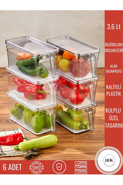 MHK Collection Transparent Refrigerator Organizer with 6 Handles - Food Storage and Organizing Set (3.60 Liters)
