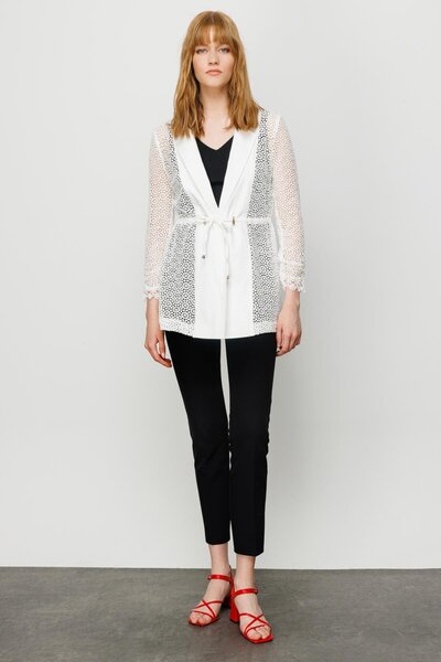 Ekol Ecru Lace Embroidered Jacket