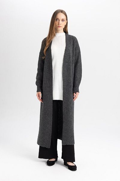 DeFacto Regular Fit Basic Plain Long Knitwear Cardigan D4367Ax24Wn