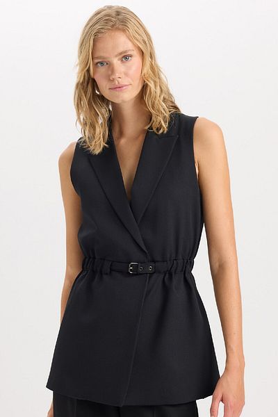 DeFacto Jacket Collar Basic Plain Waistband Sleeveless Blazer Vest D4784Ax24Au