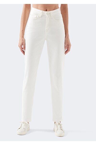 ByCukurovaFrango جينز نسائي أبيض عالي الخصر لا يبهت (احصل على مقاس أكبر بدرجة...