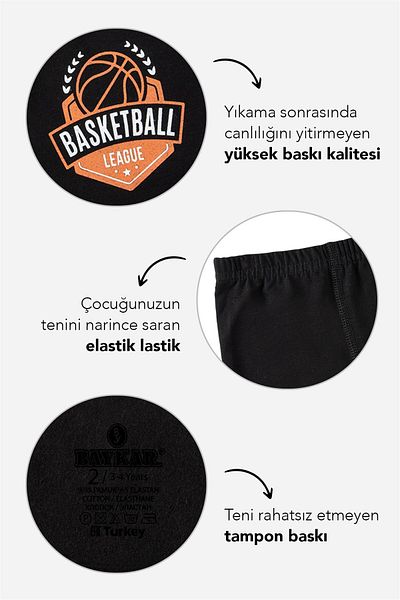 BAYKAR Boy's Cotton Patterned Lycra Boxer 3 Pack 3954 Πολύχρωμο