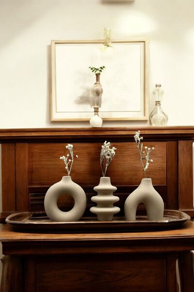 tambana Cappuccino Dekoratif Vazo Seti Obje Ev Dekorasyon Masa Üstü Dekor Vaz...