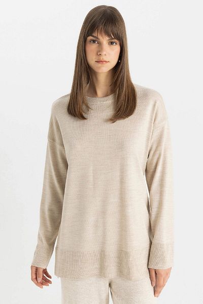 DeFacto Πλεκτό πουλόβερ με κανονική εφαρμογή Crew Neck Slit - C5165ax24au