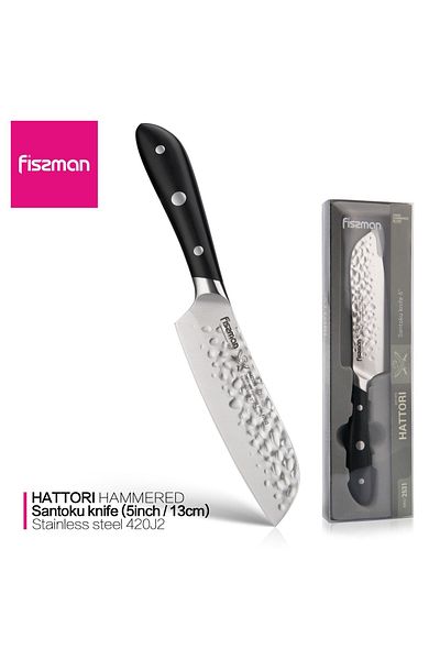 Fissman 5'' Santoku Knife Japanese Utility Knife, Stainless Steel 420J2 Hattori Hammered Series