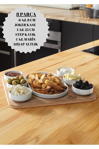 rubihome Rubi 8-Piece Porcelain Breakfast Snack Bowl & Marine Wood Breakfast Set Set