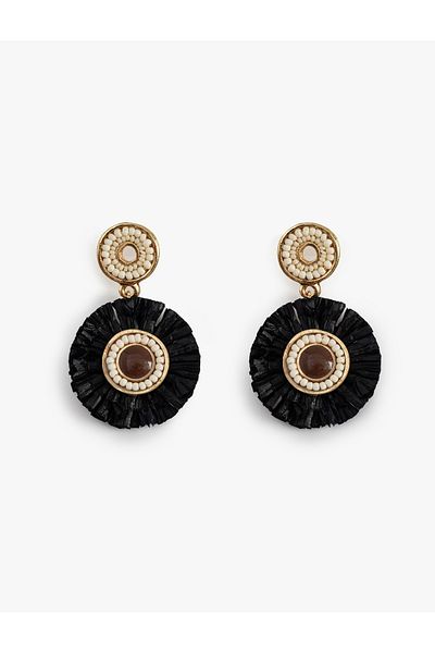 Koton Bead Detailed Dangle Large Size Geometric Straw Earrings - Koton X Melis Ağazat