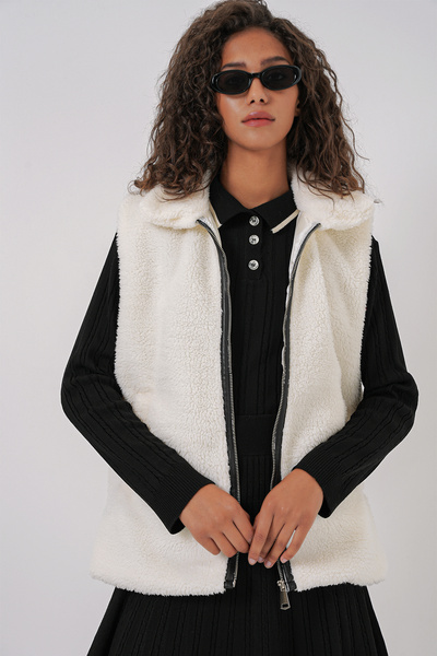 Bigdart 6793 Peluş Yelek - Beyaz