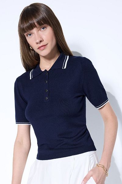 DeFacto Polo Neck Regular Fit Knitwear Sweater - Button, Short Sleeve D3300Ax24Au
