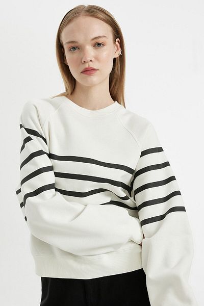 DeFacto Coool Oversize Wide Fit Crew Neck Striped Thick Sweatshirt 3113174