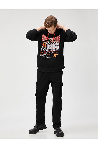 Koton Motorcycle Printed Hooded Sweatshirt Long Sleeve