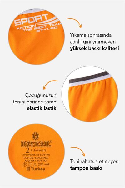 BAYKAR Erkek Çocuk Pamuklu Düz Rahat Kesim Likralı Boxer 6'lı Paket 3372 Renkli