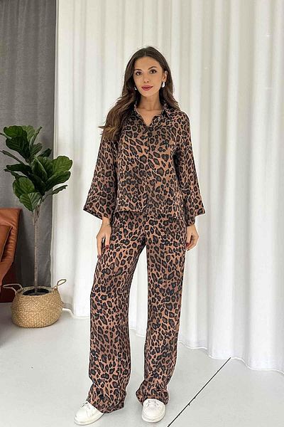 Mine Tan Butik Brown Leopard Shirt and Pants Set