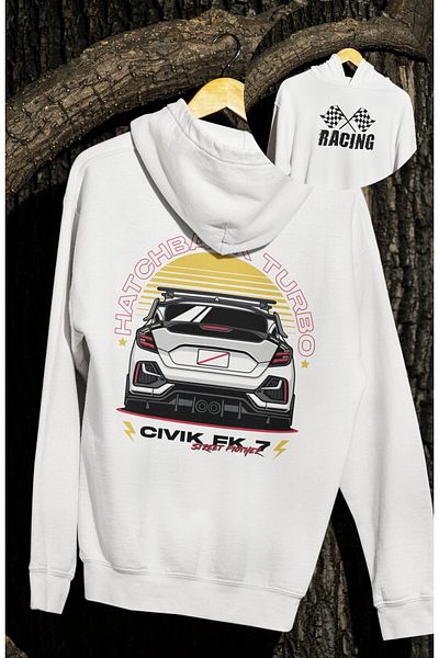 Fuddy Moda Civic Fk7 Unisex Oversize Hooded Sweatshirt - Back Printed, Racing Car Themed Hoodie
