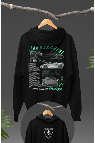 Fuddy Moda سويت شيرت بقلنسوة كبير الحجم للجنسين بطابع لامبورغيني