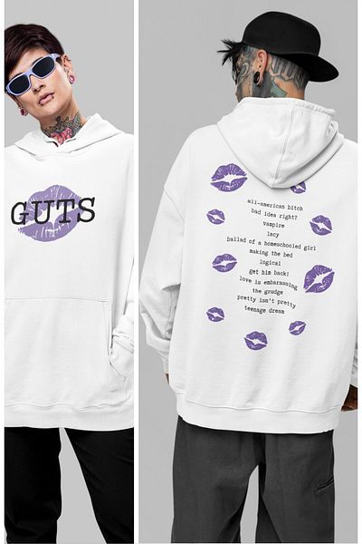 Fuddy Moda Album unisex Guts - Hanorac supradimensionat cu glugă cu imprimeu pe spate, hanorac cu imprimeu Olivia Rodrigo