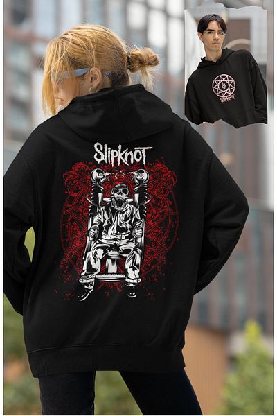 Fuddy Moda Unisex Slipknot Back Printed Hooded Sweatshirt, Oversize Rock Band Printed Hoodie