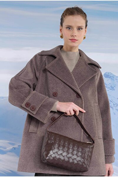 HEQA Kısa Kruvaze Kaban Kahve