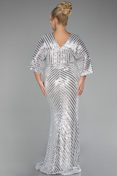 Abiyefon Beige Long Sequin Plus Size Evening Dress Abu900