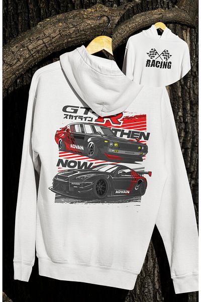 Fuddy Moda Unisex Oversize Nis-San Gtr Sweatshirt - Hooded, Back Printed, Racing Car Themed Hoodie