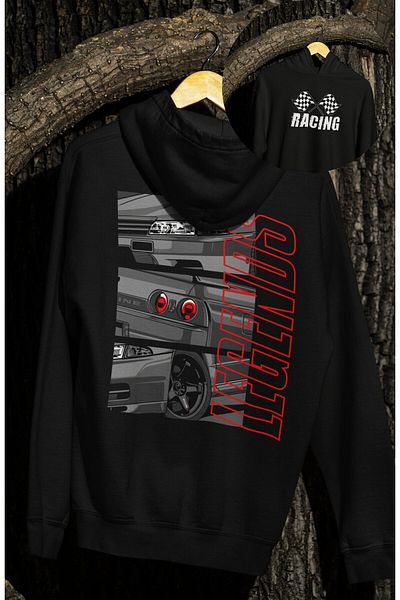 Fuddy Moda Unisex Oversize Hooded Sweatshirt - Nis San Skyline Legends, Racing Car Themed, Back Printed Hoodie