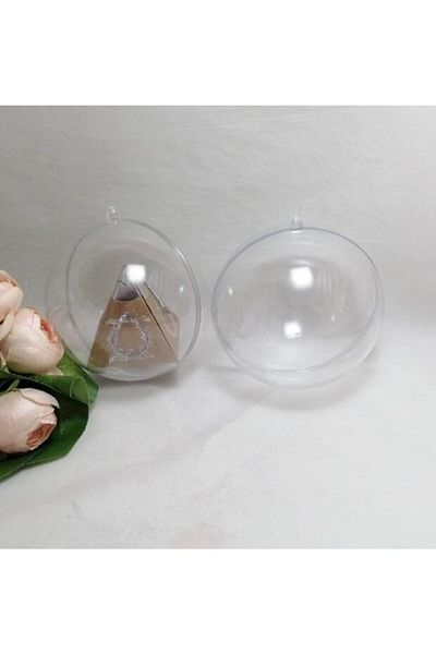 Aker Hediyelik Transparent Mica Globe Ball 50 Pieces Empty Round Boxes with Appearance Inside
