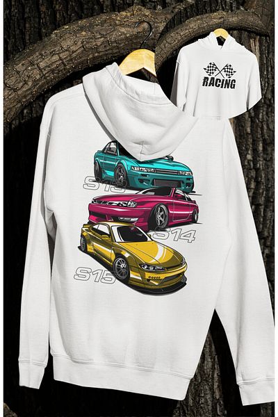 Fuddy Moda Skyline S13 S14 S15 Unisex Oversize Hooded Sweatshirt - Race Car Themed Back Printed Hoodie