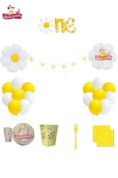 BKMC PARTY Luxury One Papaya Foil για 8 άτομα - Σύνθεση γενεθλίων με μοτίβο Daisy