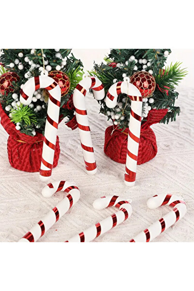 OKAVANGO Baston de zahăr din plastic alb cu dungi roșii 7 cm Set de 6 ornamen...