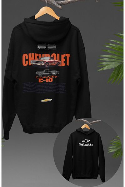 Fuddy Moda C-10 Unisex Hooded Sweatshirt - Back Printed, Car Themed Classic Hoodie