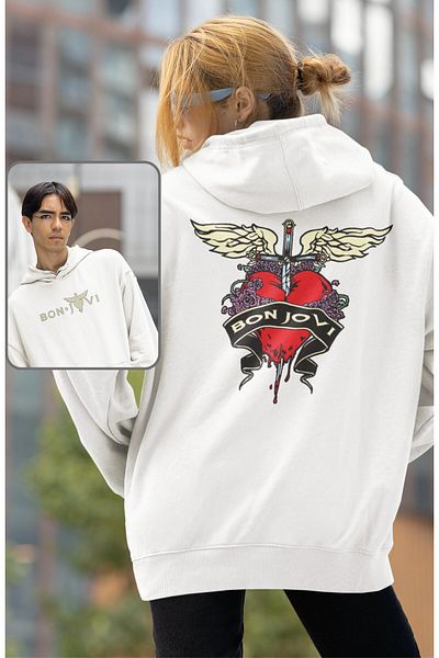 Fuddy Moda Φούτερ με κουκούλα Unisex Bonjovi με στάμπα στην πλάτη, φούτερ με κουκούλα με στάμπα Rock Band