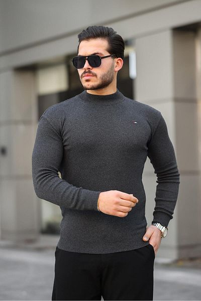comstar Ανδρικό πλεκτό πουλόβερ με μισό ζιβάγκο casual ανθρακί