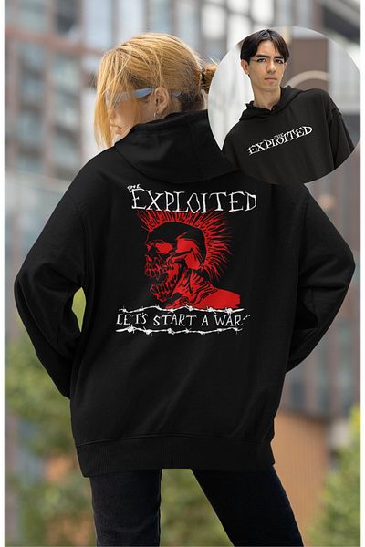 Fuddy Moda Unisex The Exploited Punk - Φούτερ με κουκούλα με στάμπα στην πλάτη, φούτερ με κουκούλα με στάμπα ροκ μπάντας