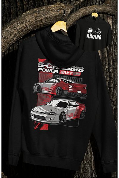 Fuddy Moda Unisex Oversize Racing Sweatshirt - Printed, Back Printed, Hooded, Car Themed Hoodie