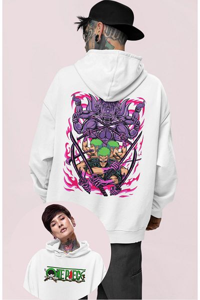 Fuddy Moda Φούτερ Roronoa Zoro Unisex Oversize με κουκούλα - One Piece Anime Back Printed Hoodie