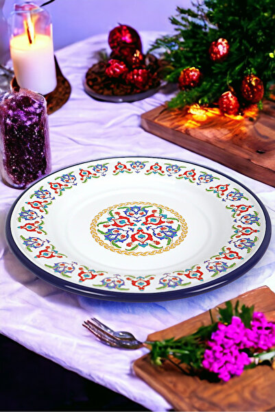 İnci Emaye 30 No 30 cm Enameled Dinner Plate - Plate Serving, Camping Picnic and Gift Dowry