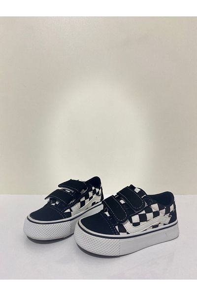 Starme store Pantofi sport pătrați pentru copii - ortopedici, alb-negru, velcro
