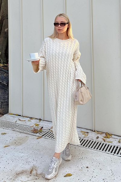 10NUMARAMODA NUMBER 10 FASHION Γυναικείο πλεκτό χειμωνιάτικο πλεκτό φόρεμα με λαιμόκοψη