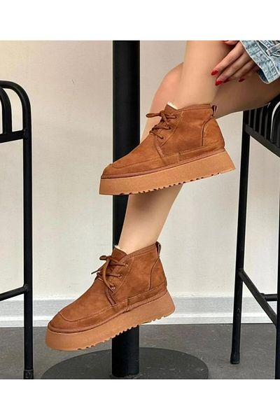 Pine Cone Sheepskin Lace-Up Thick Sole Women's Boots