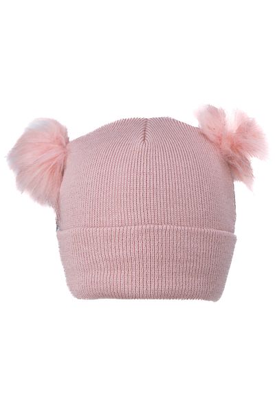 Oppland Girls - Stretchy and Comfortable Winter Beanie with Double Pompom Cotton Fold
