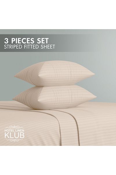 Hotel Linen Klub Single-Striped Fitted Sheet Set - Premium and Durable Quality, Deep Pocket for a Perfect Fit