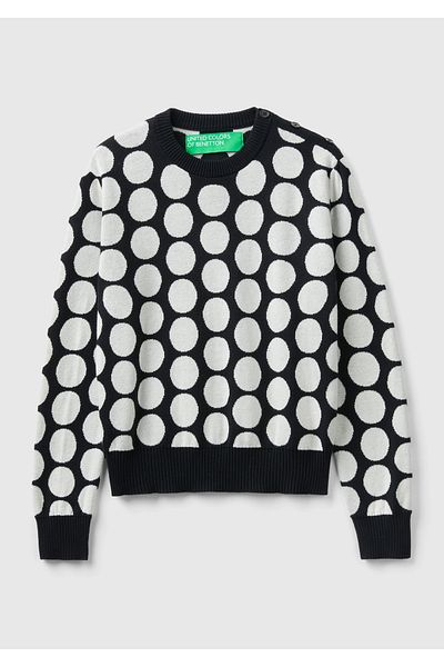United Colors of Benetton Pulover negru 100% bumbac cu buline pentru femei